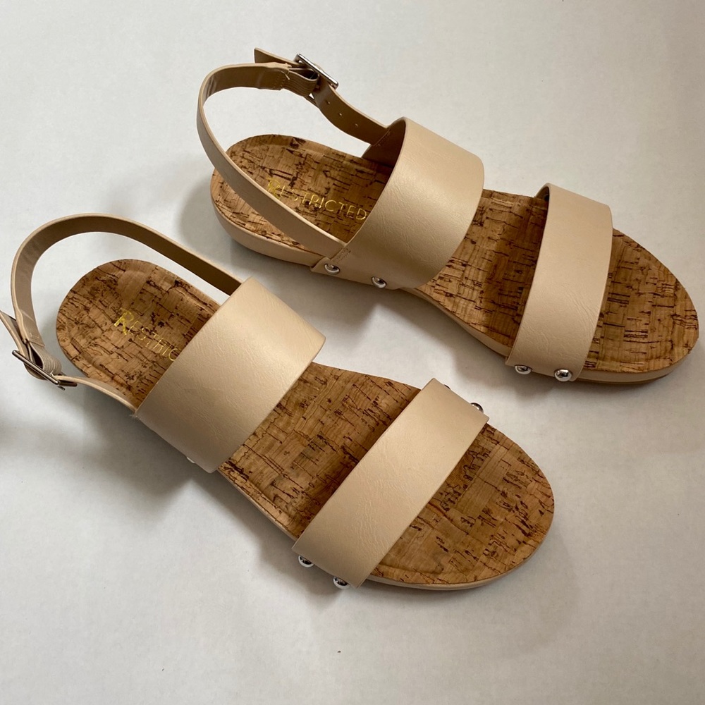 NWOT Restricted strappy nude sandals, size 6.5.